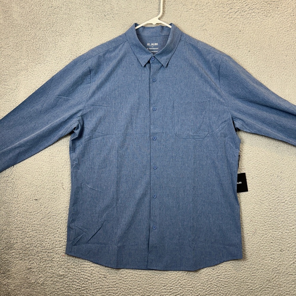 01.ALGO Shirt Mens XL 01. Performance Blue Button-down Water Repellent NEW